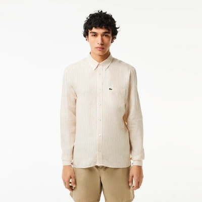 Lacoste Men's Regular Fit Linen Shirt - 18 - 46 In White
