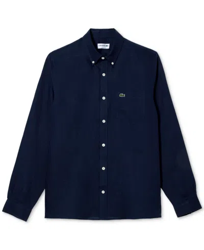 Lacoste Men's Regular-fit Linen Shirt In Blue