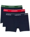 Lacoste Men's 3-pack Regular Fit Logo Waistband Boxer Briefs In Black Navy Assorted