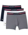 Lacoste Long Stretch Cotton Jersey Boxer Brief 3-pack In Navy Blue Assorted