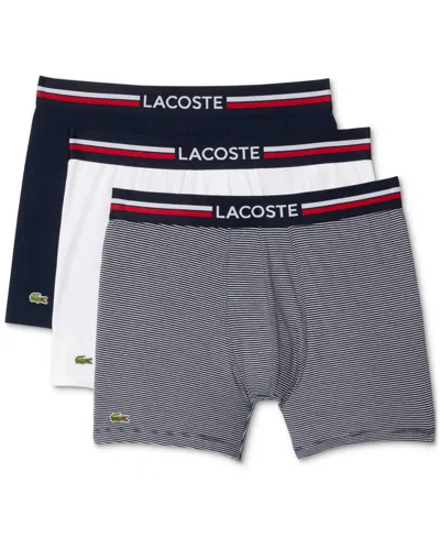 LACOSTE MEN'S REGULAR FIT STRETCH FRENCH FLAG BOXER BRIEFS, PACK OF 3