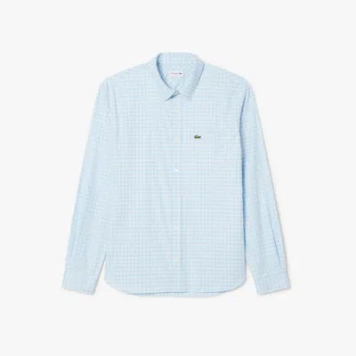 Lacoste Men's Regular Fit Stretch Plaid Shirt - 18 - 46 In Blue