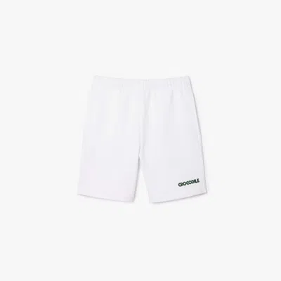 Lacoste Men's Regular Fit Text Embroidery Fleece Shorts - Xxl - 7 In White