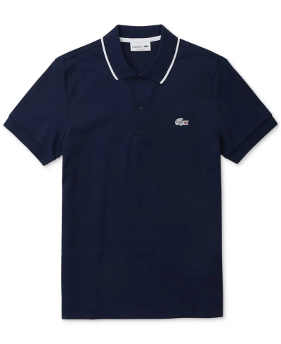 Lacoste Men's Regular-fit Tipped Polo Shirt, Created For Macy's In Navy Blue