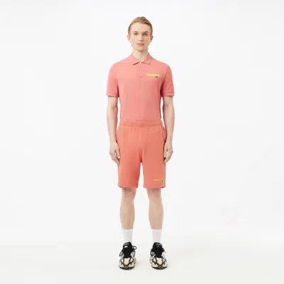Lacoste Men's Regular Fit Washed Effect Printed Fleece Shorts  - S - 3 In Pink
