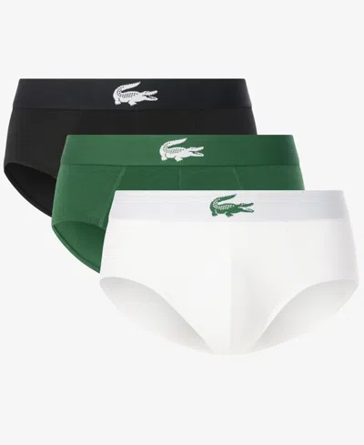Lacoste Men's Regular-fit Briefs, 3-pack In White,green,black