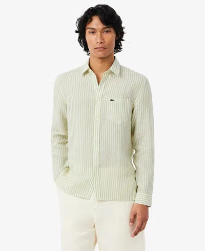 Lacoste Men's Regular Fit Striped Linen Shirt - 17¾ - 45 In Green