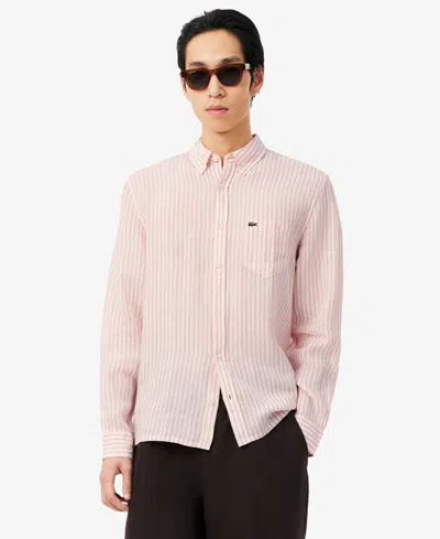 Lacoste Men's Regular Fit Striped Linen Shirt - 15¾ - 40 In Pink