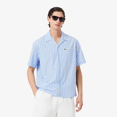 Lacoste Men's Relaxed Fit Striped Short Sleeve Shirt - 15½ - 39 In Blue