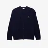 Lacoste Relaxed Fit Wool Cardigan Sweater In Blue