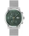 Lacoste Men's Replay Silver Tone Stainless Steel Mesh Bracelet Watch, 44mm In Silver