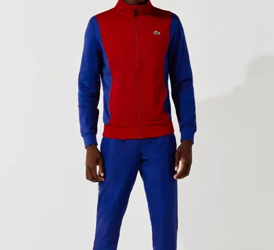 Lacoste Men's Resistant Bicolor Pique Zip Sweatshirt In Red/blue