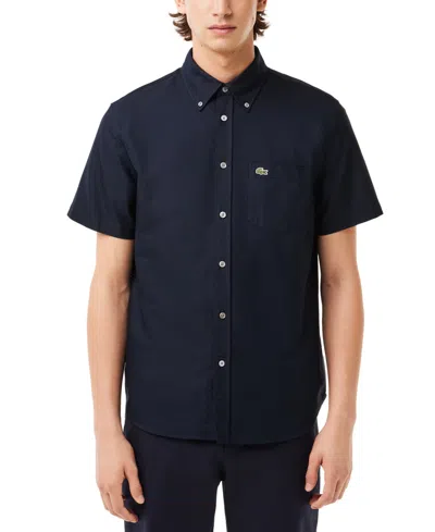 Lacoste Men's Short Sleeve Button-down Oxford Shirt In Fw Abysm