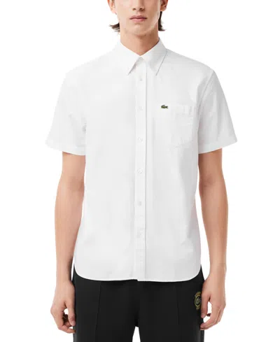 Lacoste Men's Short Sleeve Button-down Oxford Shirt In White