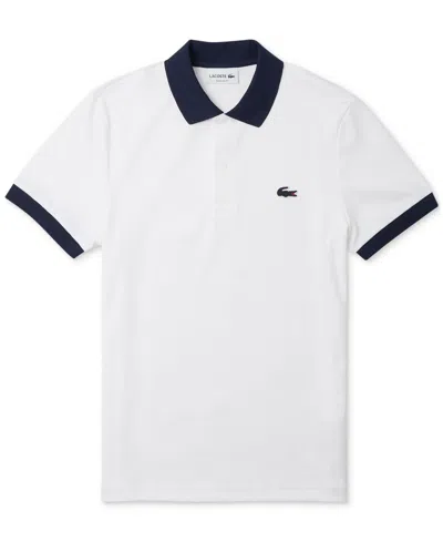 Lacoste Men's Short-sleeve Contrast-trim Polo Shirt, Created For Macy's In White