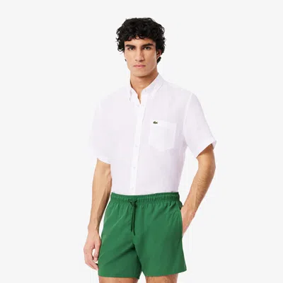Lacoste Mens Short Sleeve Straight Cut Linen Shirt In White
