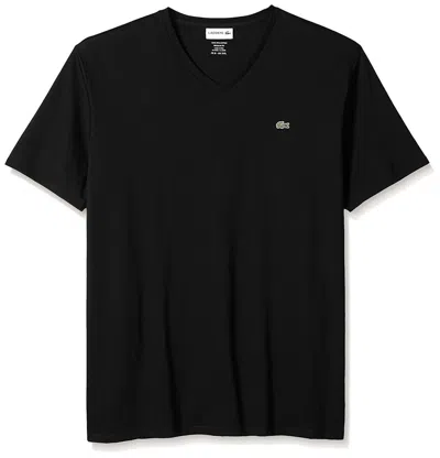 Lacoste Men's Short Sleeve V-neck Pima Jersey T-shirt In Black