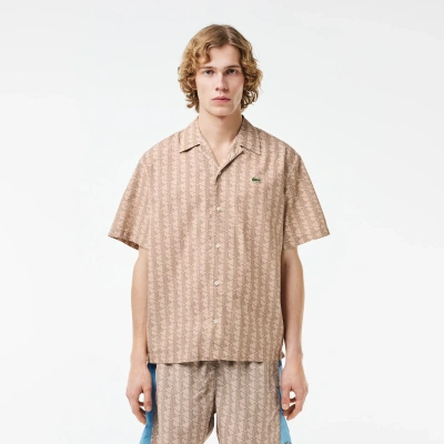 Lacoste Men's Short Sleeved Monogram Print Shirt - 15â¾ - 40 In Beige