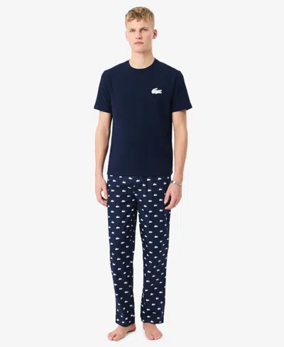 Lacoste Men's Short-sleeve T-shirt And Pajama Pants, 2-piece Set In Multi