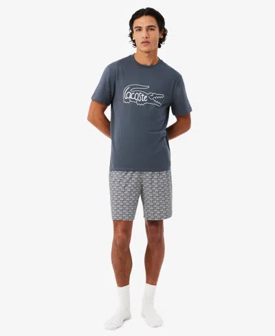 Lacoste Men's Short-sleeve T-shirt And Pajama Shorts, 2-piece Set In Gray