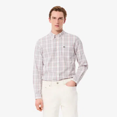 Lacoste Men's Slim Fit Stretch Plaid Shirt - 16 - 41 In White