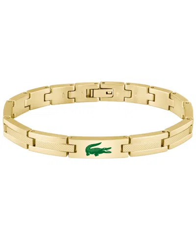 Lacoste Men's Stencil Gold-tone Stainless Steel With Green Enamel Crocodile Bracelet