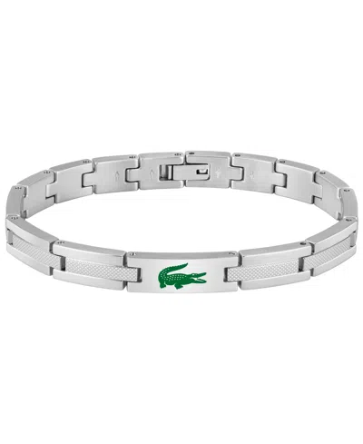 Lacoste Men's Stencil Silver-tone Stainless Steel With Green Enamel Crocodile Bracelet