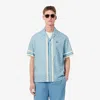 Lacoste Relaxed Fit Monogram Print Cotton Blend Camp Shirt In Blue