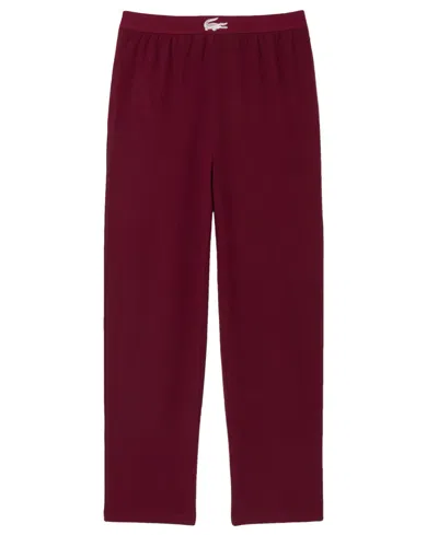 Lacoste Men's Straight-fit Lounge Waffle-knit Pajama Pants In Burgundy