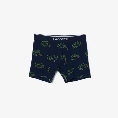 Lacoste Men's Stretch Cotton Croc Print Boxer Briefs In Blue