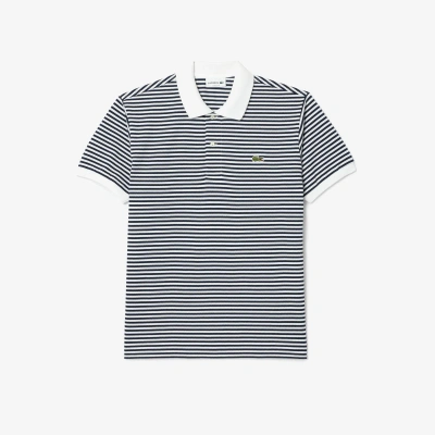 Lacoste Logo-applique Striped Cotton Polo In Blue