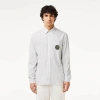 Lacoste Striped Cotton Poplin Long-sleeve Shirt In White