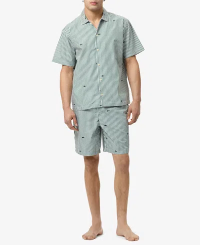 Lacoste Men's Striped Short-sleeve Shirt And Pajama Shorts, 2-piece Set In Green