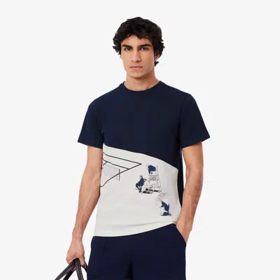 Lacoste Men's Tennis Heritage Graphic Print T-shirt - Xxl - 7 In Blue