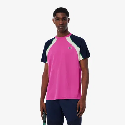 Lacoste Men's Ultra Dry Colorblock Tennis T-shirt - L - 5 In Pink