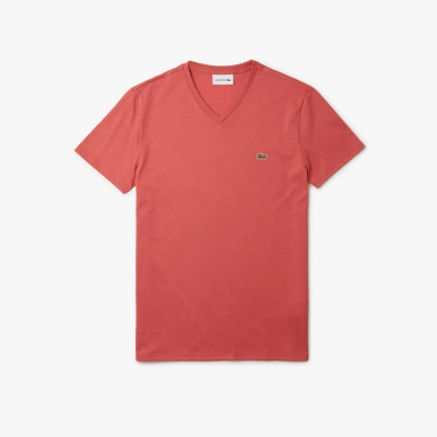 Lacoste V Neck Cotton Pima T-shirt - Xxl - 7 In Pink