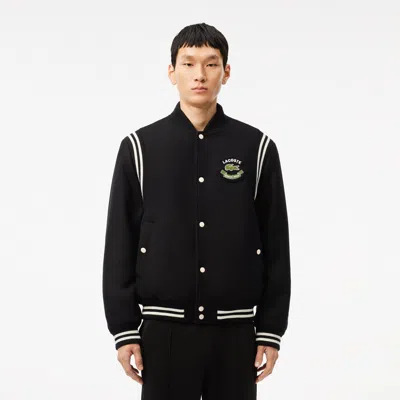 Lacoste Mens Logo-patch Regular-fit Wool-blend Varsity Jacket Black