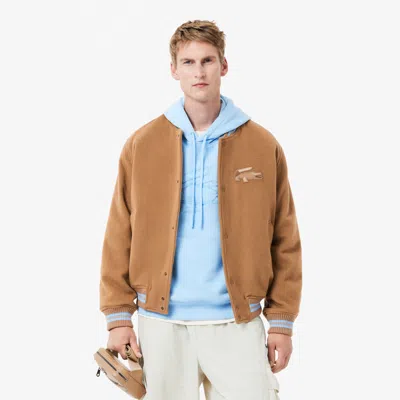 Lacoste Men's Wool Crocodile Badge Bomber Jacket - 58 - Xl In Brown
