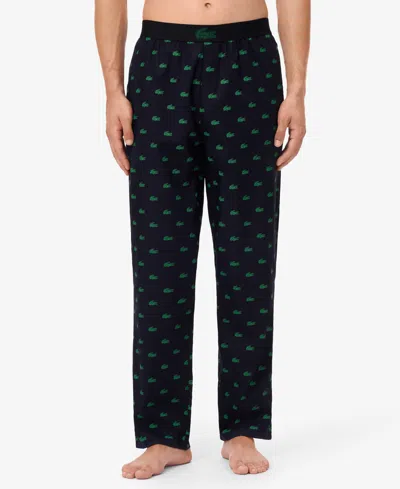 Lacoste Logo Print Cotton Pajama Pants In Multi