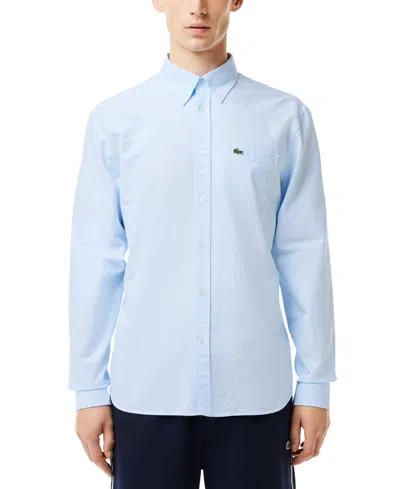 Lacoste Men's Woven Long Sleeve Button-down Oxford Shirt In Blue
