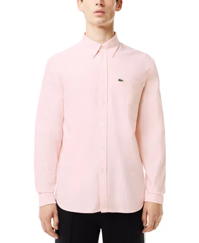 Lacoste Men's Woven Long Sleeve Button-down Oxford Shirt In Fd Blanc,nidus