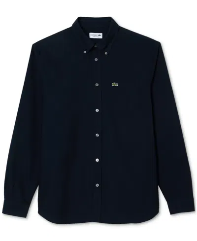 Lacoste Embroidered Crocodile Detail Blue Lino Shirt In Black