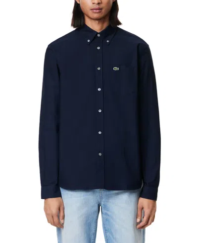 Lacoste Logo-embroidered Button-down Shirt In Navy