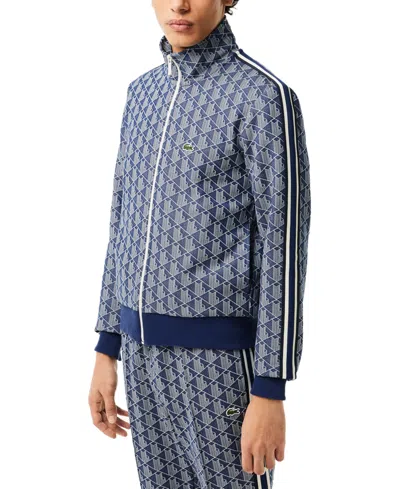 Lacoste Men's Zip-front Pattern Blocked Sweatshirt In Navy Blue