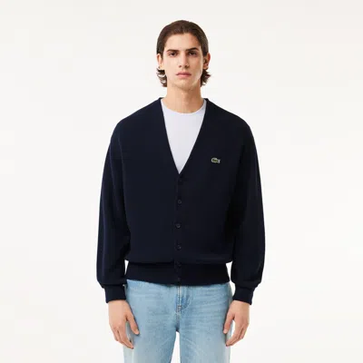 Lacoste Cotton V Neck Cardigan - M - 4 In Blue