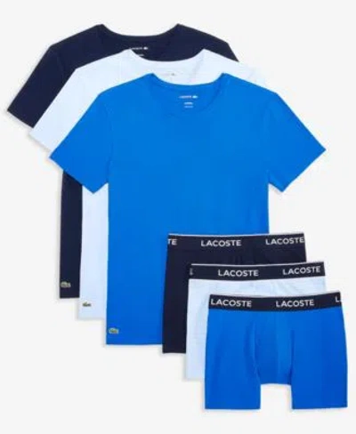 Lacoste Mens 3 Pk. Slim Fit Crewneck T Shirts 3 Pk. Regular Fit Logo Boxer Briefs Holiday Gift Set In Blue