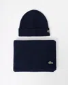 Lacoste Mens Beanie And Scarf Set In Blue