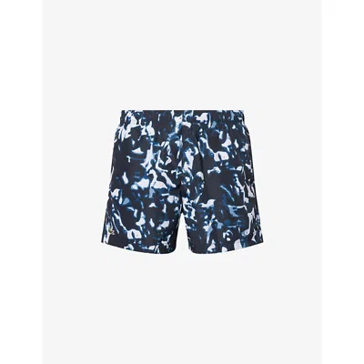 Lacoste Mens Black Logo-appliqué Abstract-print Swim Shorts