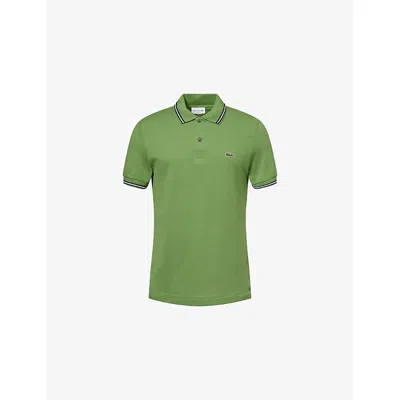 Lacoste Mens Green Stripe-trim Embroidered Cotton Polo Shirt