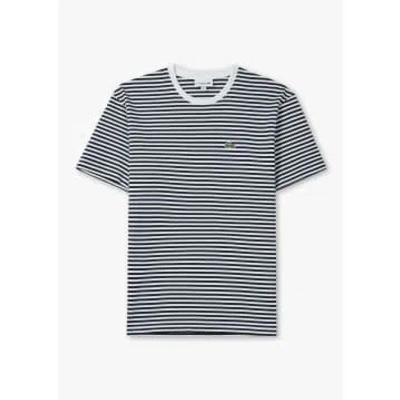 Lacoste Mens Heavy Cotton Striped T-shirt In White/navy